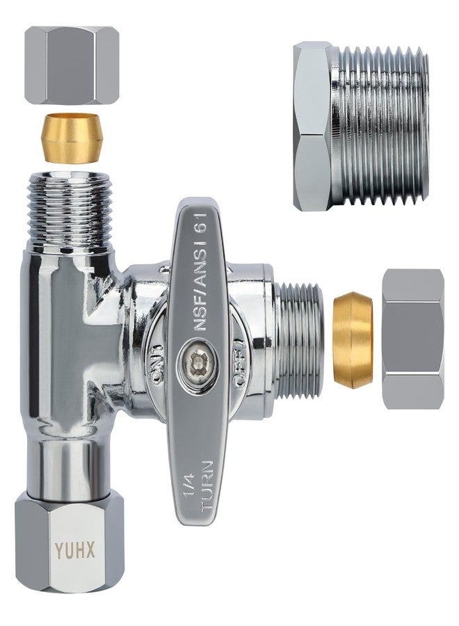 YUHX Lead Free Brass Angle Stop Add-A-Tee Valve, Bidet 3/8 x 3/8 x 3/8 Inch Compression or 1/2 T Adapter for One-Piece Skirted Toilet, 3/8" Compression Outlet Easy Connect 3 Way Diverter - Image 1