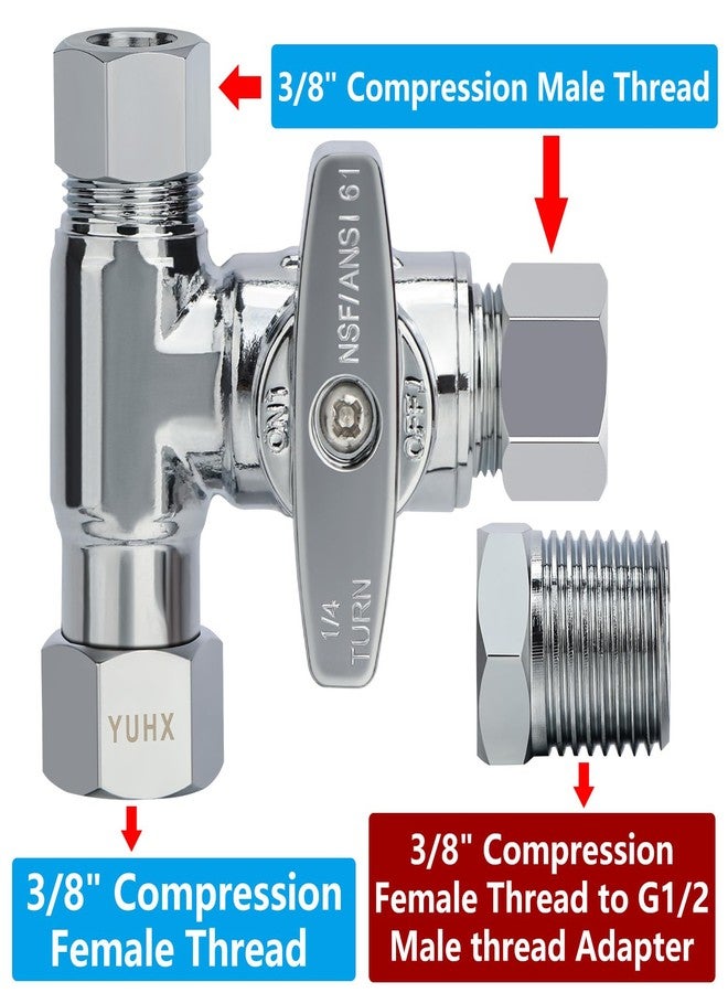 YUHX Lead Free Brass Angle Stop Add-A-Tee Valve, Bidet 3/8 x 3/8 x 3/8 Inch Compression or 1/2 T Adapter for One-Piece Skirted Toilet, 3/8" Compression Outlet Easy Connect 3 Way Diverter - Image 2