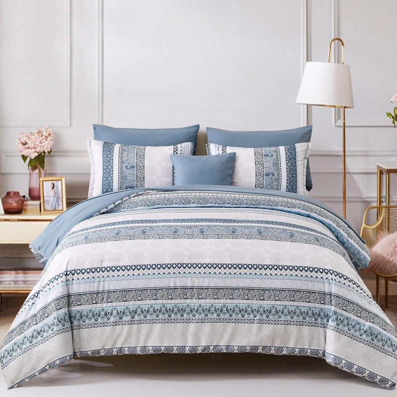 Cottolester Boho Comforter Set King Size Light Blue Comforter Set 8 Piece Bed in a Bag Striped Paisley Bedding Sets