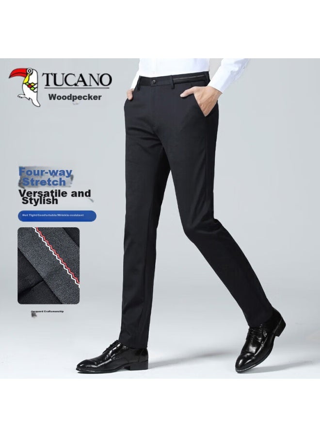 Tucano Tucano Casual Pants For Men, Business Casual Stylish Dress Pants, Elastic Slim Fit Versatile Trousers, Men's Clothing, Black, Size 38 - Image 1