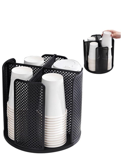 Coffee Cup Dispenser 360 Degree Rotatable Disposable Paper Cup and Lid Holder Plastic 4 Compartment Cup Lid Organizer for Countertop Bathroom Restaurant Office Kitchen Bar 1pcs