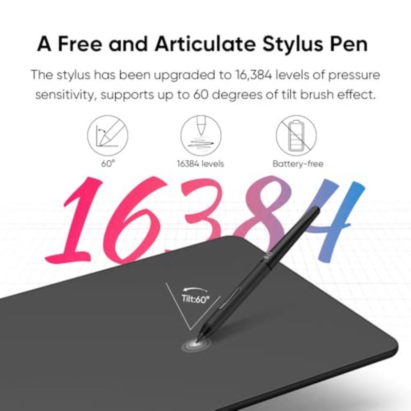 تابلت رسم ديكو 01 V3 محدث - 16384 مستوى من الضغط بدون بطارية، تابلت رسومي OSU مقاس 10 × 6 بوصة، 8 مفاتيح سريعة للفن الرقمي، التدريس، لوحة رسم الألعاب للكروم، الكمبيوتر الشخصي، ماك، أندرويد - Image 4