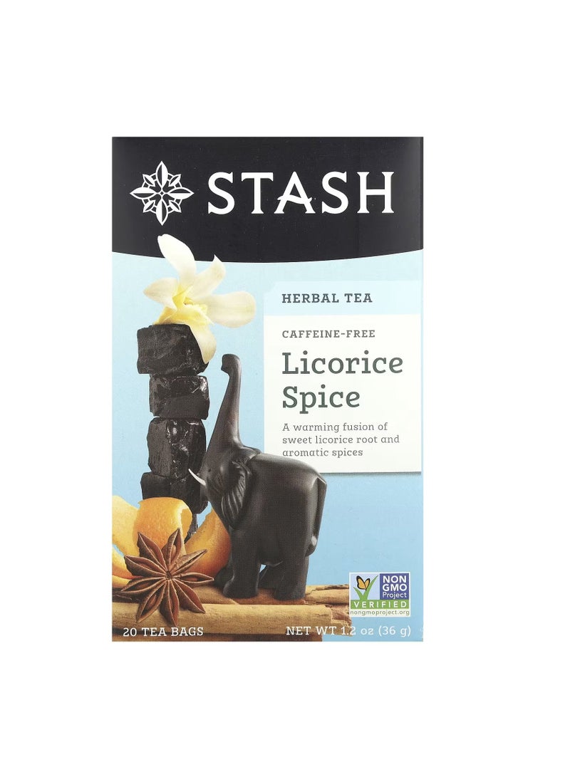 Stash Tea, Herbal Tea, Licorice Spice, Caffeine Free, 20 Tea Bags, 1.2 oz (36 g)
