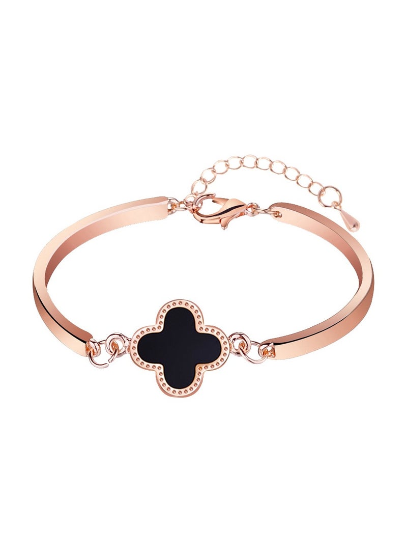 JEEJPV Plated Clover Lucky Bracelet for Women Bracelets Cute Link Bracelets Jewelry Gifts Trendy for Women Girls rose gold 