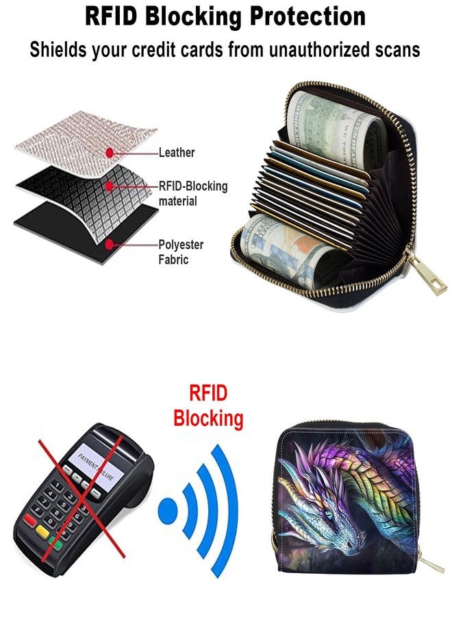 محفظة بطاقات نسائية من GYSYZJDH مزودة بسحاب، حافظة صغيرة لبطاقات الائتمان مع خاصية حجب RFID، محفظة بطاقات جلدية PU قابلة للطي للنساء، منظم صغير الحجم لبطاقات الهوية والنقود للسفر، بتصميم تنين مهيب - Image 4