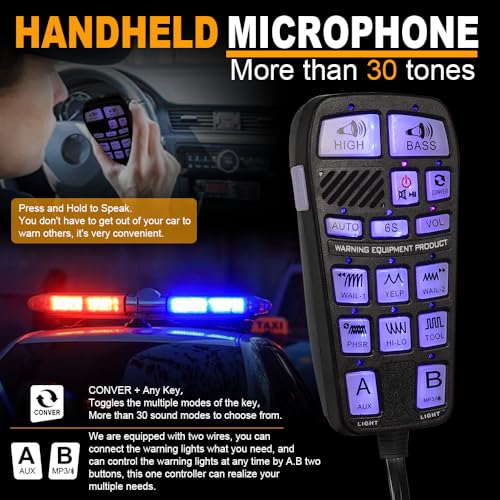 LRTER Emergency Police Siren 200W Multi-Tones PA System Slim Speaker Sirens with Handheld Controller & Mic Microphone Warning Electronic Alarm Horn Kit for Tow Truck Car Vehicles Pickup UTV ATV POV RV - Image 3