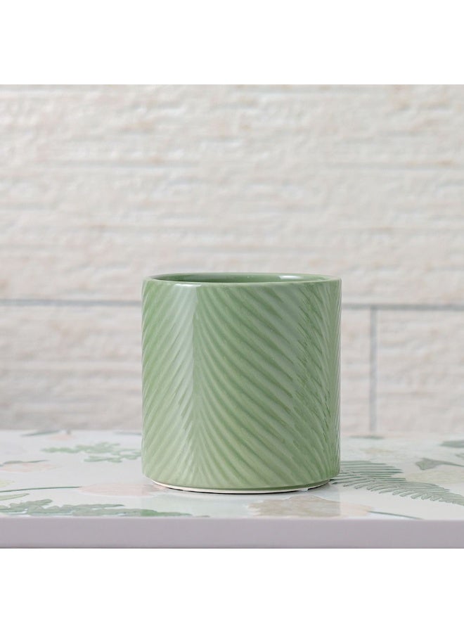 DANUBE HOME Ceramic Leaf Pot, Small Indoor Flower Planter, Decorative Modern Plant Pot For Home Or Office, Durable Stylish Design 13×13×13 Cm  – Green - Image 1