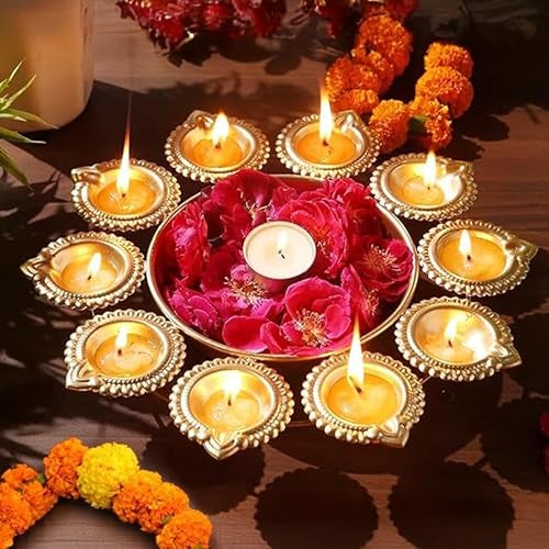 FlowerAura Premium 10 Diya Face Urli Bowl for Home Decor | Designer Urli Set for Decoration | Diwali Decoration Items for Temple & Pooja Room | Urli Bowl for Floating Flowers & Tea Light Candles - Image 3