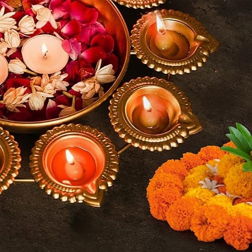 FlowerAura Premium 10 Diya Face Urli Bowl for Home Decor | Designer Urli Set for Decoration | Diwali Decoration Items for Temple & Pooja Room | Urli Bowl for Floating Flowers & Tea Light Candles - Image 4