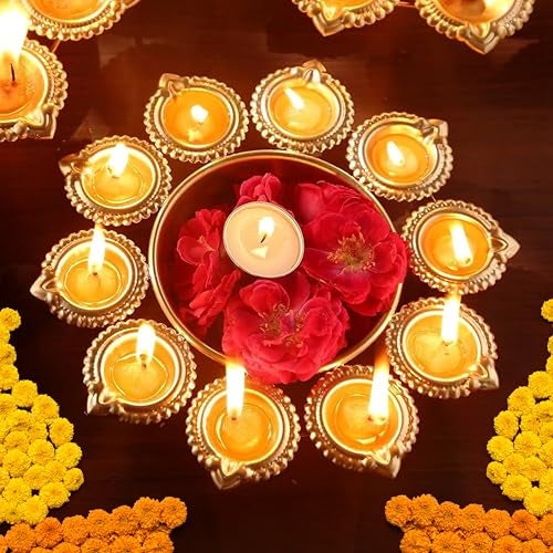 FlowerAura Premium 10 Diya Face Urli Bowl for Home Decor | Designer Urli Set for Decoration | Diwali Decoration Items for Temple & Pooja Room | Urli Bowl for Floating Flowers & Tea Light Candles - Image 2
