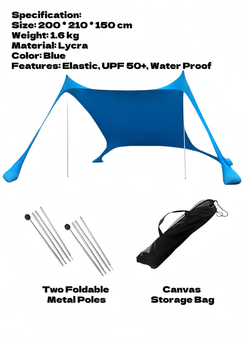 Generic Portable Beach Tent Sun Shelter UPF 50+ Sunshade with Sand Anchors 2 Foldable Metal Poles Anti-Wind Canopy for Camping, Fishing, Picnics, Backyard  - Image 2