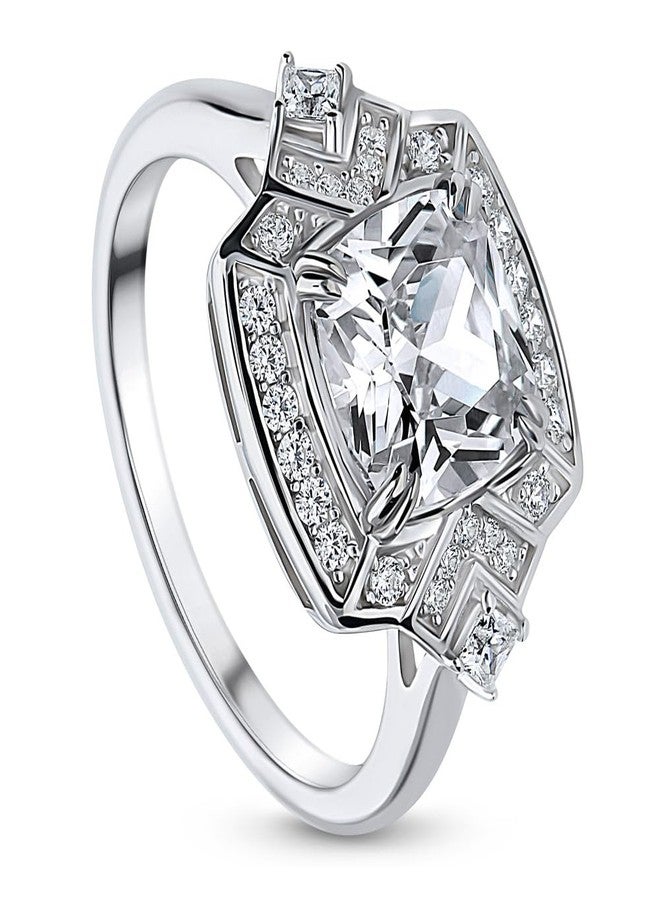 BERRICLE Sterling Silver Halo Cushion Cut Cubic Zirconia CZ Statement Arrow Fashion Ring for Women, Rhodium Plated Size 8 - Image 1