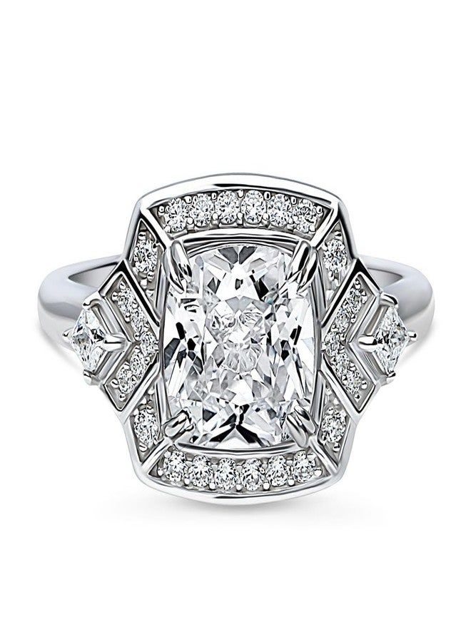 BERRICLE Sterling Silver Halo Cushion Cut Cubic Zirconia CZ Statement Arrow Fashion Ring for Women, Rhodium Plated Size 8 - Image 2