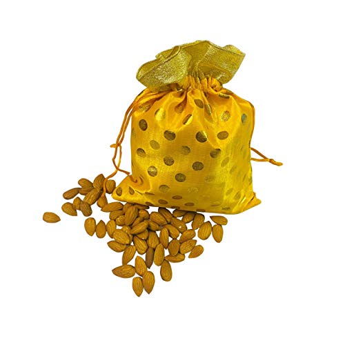 Moira Unisex Gift Potli Bags Silk Brocade Yellow (23 cm X 18 cm) Pack of 10 (Mustard) - Image 5