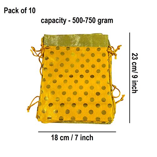 Moira Unisex Gift Potli Bags Silk Brocade Yellow (23 cm X 18 cm) Pack of 10 (Mustard) - Image 2