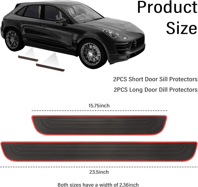 carleef 4PCS Car Door Sill Protector,Anti-Scratch Rubber Car Door Protector Edge Guards for Door Steps,Universal Waterproof Door Threshold Strips Exterior Accessories for Car Truck SU (Black+Red, Width 2.36") - Image 2
