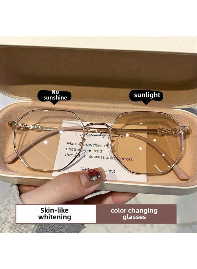 Generic Photosensitive Color-changing Myopia Glasses Ladies Ultra-light Anti-ultraviolet Flat Glasses Advanced Color-changing Glasses A Generation Of Hair 