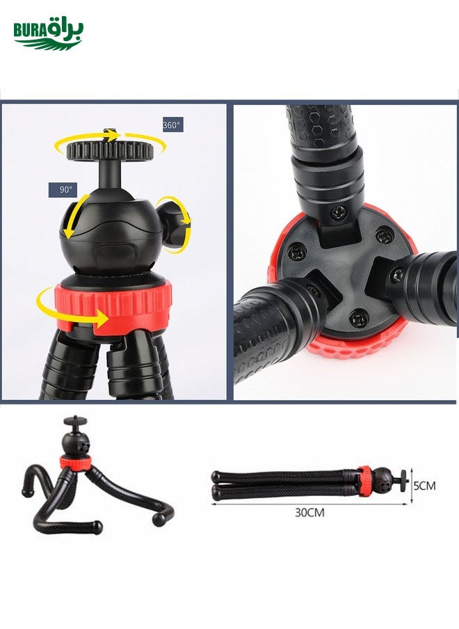 BURAQ - MZ305 Mini Octopus Flexible Tripod Holder with Ball Head for SLR Cameras, GoPro HERO10 Black / HERO9 Black / HERO8 Black /7 /6 /5 /5 Session /4 Session /4 /3+ /3 /2 /1, DJI Osmo Action, Xiaoyi and Other Action Cameras, Cellphone, Size:30cmx5cm - Image 1