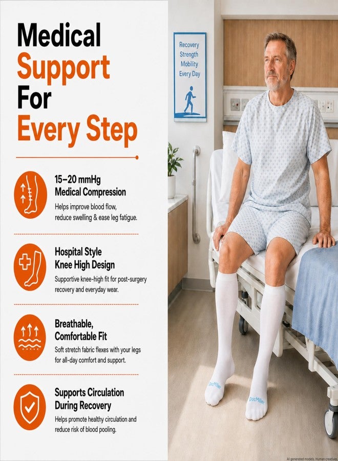 Doc Miller TED Hose Stockings Anti Embolism Knee High for Women & Men,15-20mmhg Graduated Compression Socks, Hospital Style Surgical Stockings, Support Hose with Inspection Hole, Large Size, 1 Pair - Image 4
