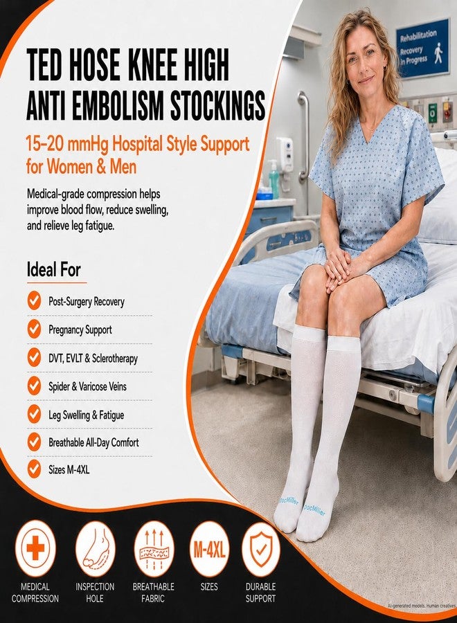 Doc Miller TED Hose Stockings Anti Embolism Knee High for Women & Men,15-20mmhg Graduated Compression Socks, Hospital Style Surgical Stockings, Support Hose with Inspection Hole, Large Size, 1 Pair - Image 3