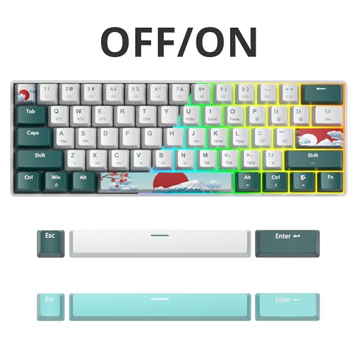surmen Wireless Keyboard 60% Gaming Keyboard 60 Percent, Hot Swappable RGB Mini Bluetooth BT5.0/USB-C Mechanical Keyboard with Software for Windows Mac Laptop (Gateron Red, Green 61) - Image 3