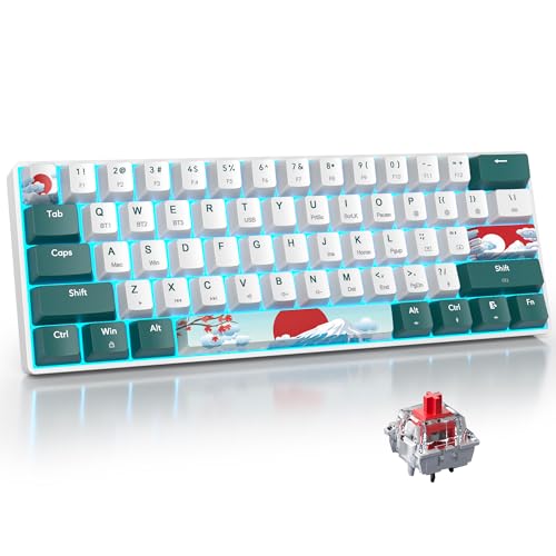 surmen Wireless Keyboard 60% Gaming Keyboard 60 Percent, Hot Swappable RGB Mini Bluetooth BT5.0/USB-C Mechanical Keyboard with Software for Windows Mac Laptop (Gateron Red, Green 61) - Image 1