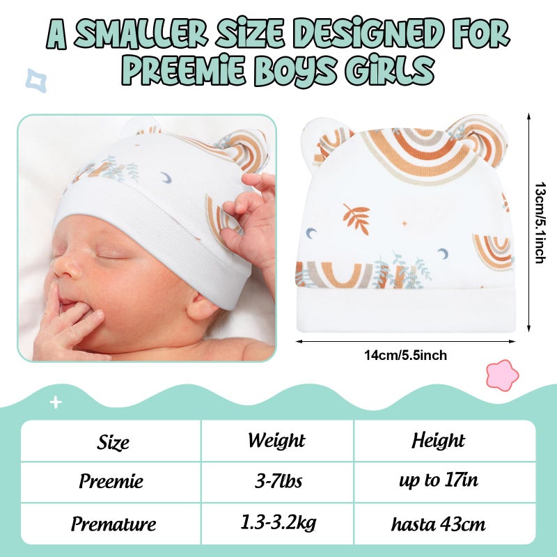 Velmitten 10 Pcs Preemie Hats Cotton Preemie Caps Bows Turban Premature Baby Boys Girls Hospital NICU Hat(Animal Style) - Image 2
