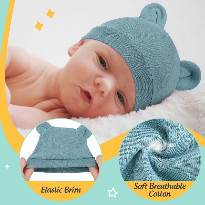 Velmitten 10 Pcs Preemie Hats Cotton Preemie Caps Bows Turban Premature Baby Boys Girls Hospital NICU Hat(Animal Style) - Image 4