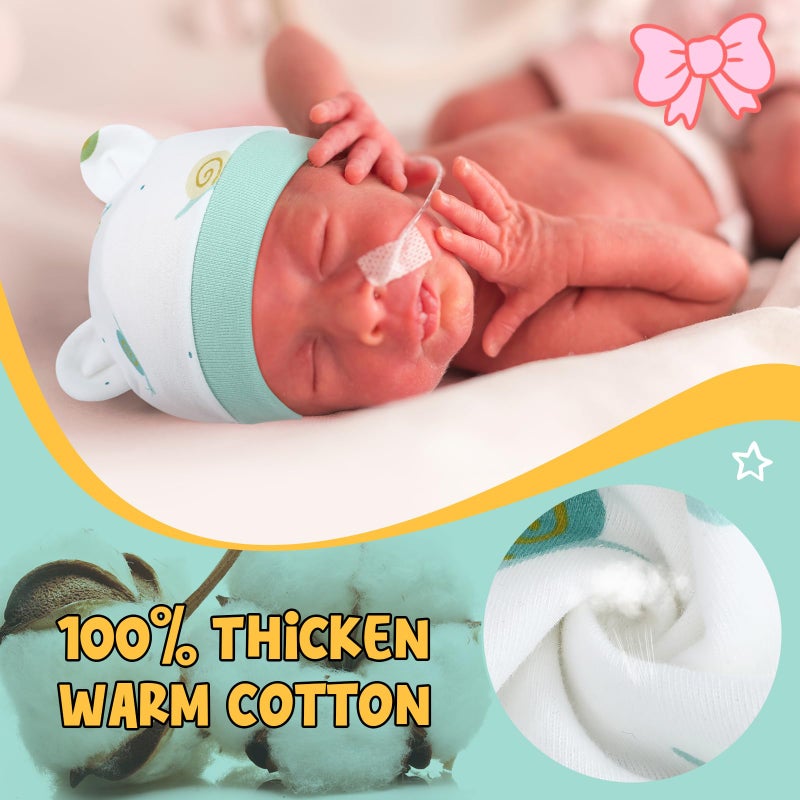 Velmitten 10 Pcs Preemie Hats Cotton Preemie Caps Bows Turban Premature Baby Boys Girls Hospital NICU Hat(Animal Style) - Image 5