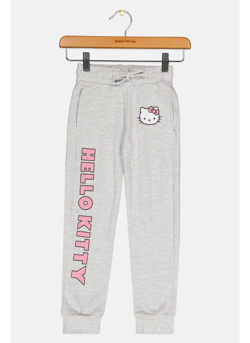 Hello Kitty Toddlers Girl Brand Logo Jogger Pants, Grey  - Image 1