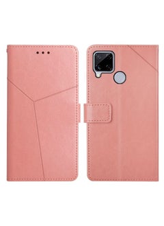 HuHa Case Cover For Realme C15 / C20 Y Stitching Horizontal Flip Leather Phone Case Rose Gold 