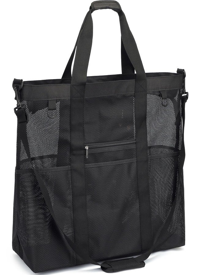 Fammart Mesh Beach Bag, Large Beach Tote Bags with Zipper, Toys Pool Bag for Family Travel Vacation Cruise Essentials, Extra Large, Zipper Closure -Black, X-Large, Fashion - Image 1