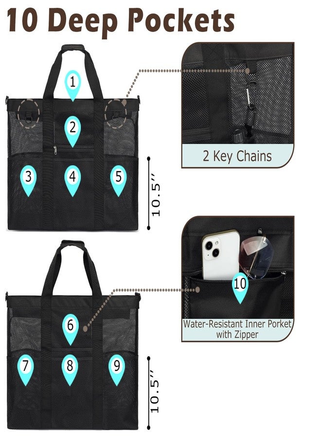 Fammart Mesh Beach Bag, Large Beach Tote Bags with Zipper, Toys Pool Bag for Family Travel Vacation Cruise Essentials, Extra Large, Zipper Closure -Black, X-Large, Fashion - Image 4