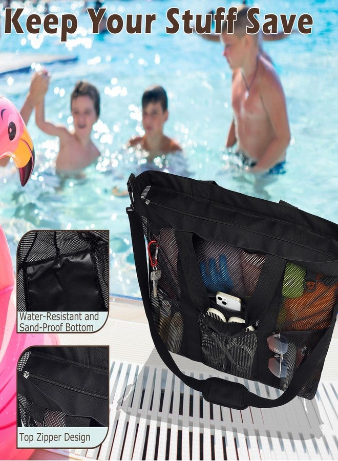 Fammart Mesh Beach Bag, Large Beach Tote Bags with Zipper, Toys Pool Bag for Family Travel Vacation Cruise Essentials, Extra Large, Zipper Closure -Black, X-Large, Fashion - Image 5