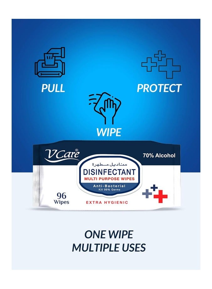 VCare Disinfectant Multipurpose Wipes 2 x 96 Wipes  - Image 3