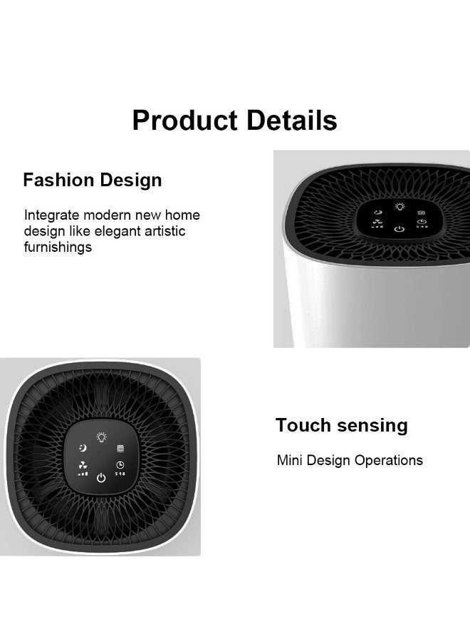 X - Prime Portable Air Purifier for Home & Bedroom, True HEPA Filter for Desert Dust, Allergies & Pet Hair, Mini Desktop Air Cleaner with Aromatherapy Sponge, 360° Intake, USB-C Rechargeable, Ultra Quiet Sleep Mode (White) - Image 5