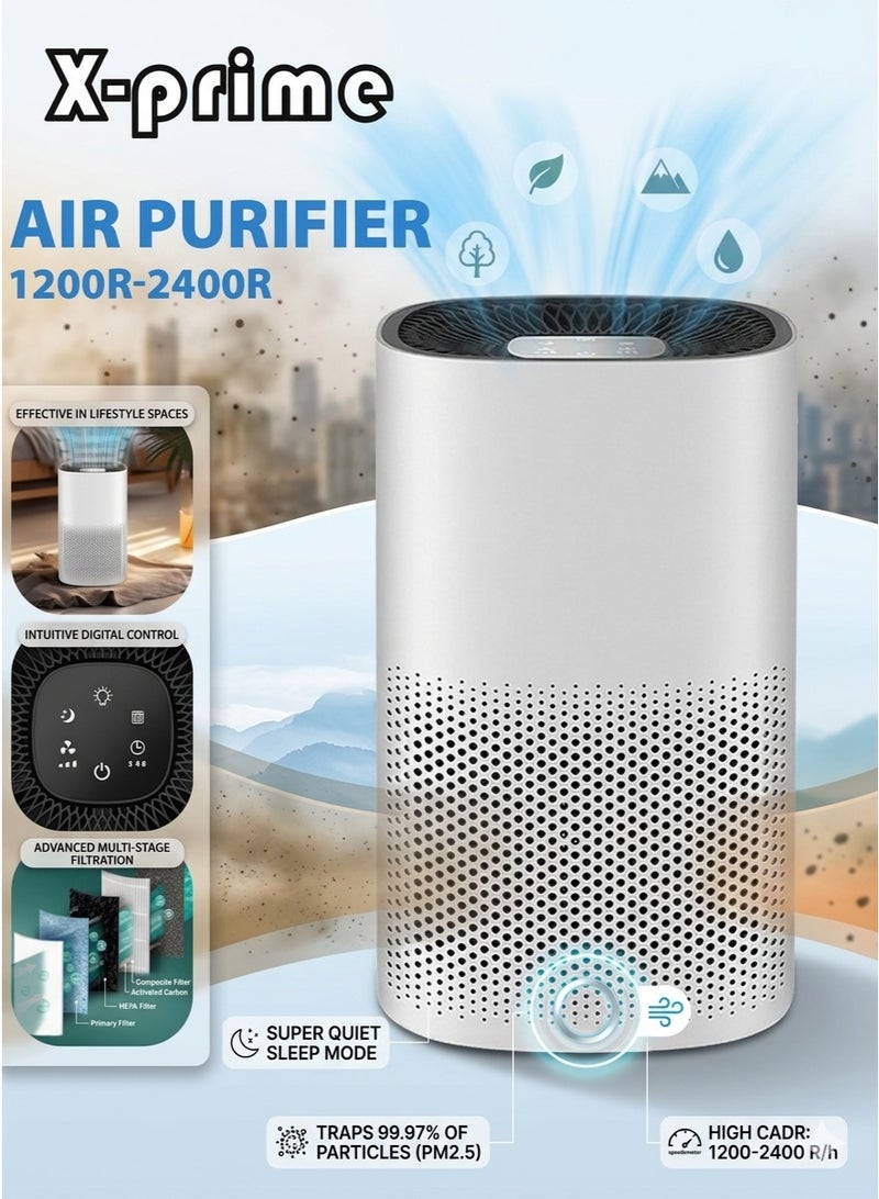 X - Prime Portable Air Purifier for Home & Bedroom, True HEPA Filter for Desert Dust, Allergies & Pet Hair, Mini Desktop Air Cleaner with Aromatherapy Sponge, 360° Intake, USB-C Rechargeable, Ultra Quiet Sleep Mode (White) - Image 1