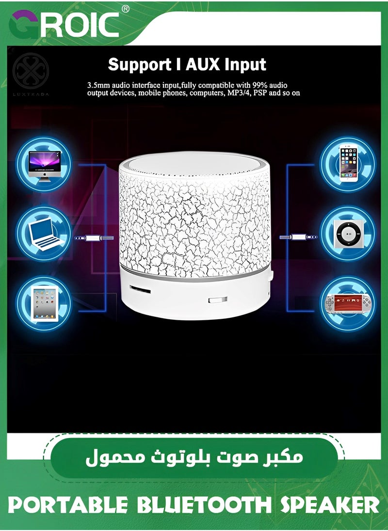 GROIC - 1 Pcs Crack Pattern Portable Bluetooth Speaker, Wireless Bluetooth Speaker with LED Lights, Car Audio with HD Sound Support TF Card USB Charging, Mini Speaker for In/Outdoor, Home, Travel (White) - Image 1