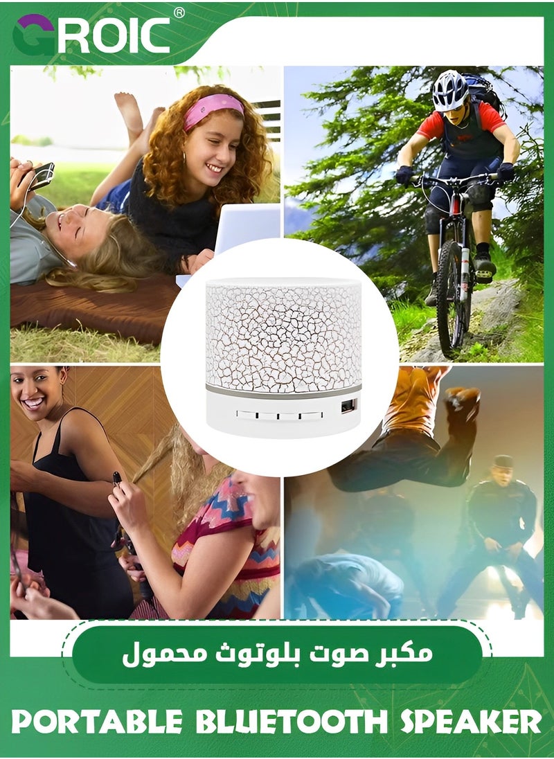 GROIC - 1 Pcs Crack Pattern Portable Bluetooth Speaker, Wireless Bluetooth Speaker with LED Lights, Car Audio with HD Sound Support TF Card USB Charging, Mini Speaker for In/Outdoor, Home, Travel (White) - Image 1