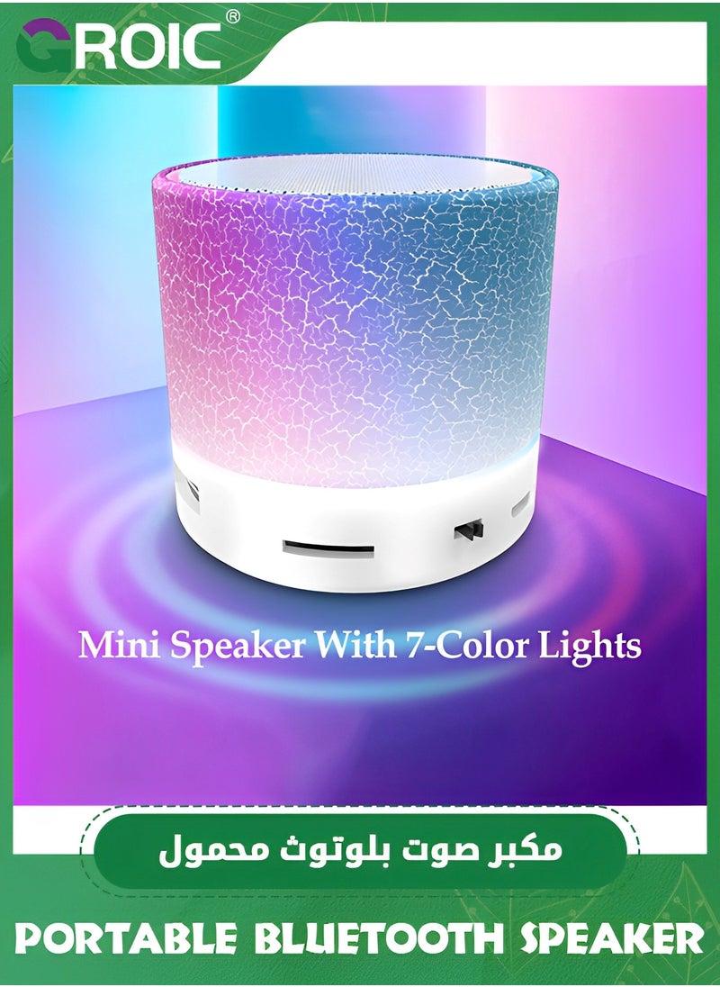 GROIC - 1 Pcs Crack Pattern Portable Bluetooth Speaker, Wireless Bluetooth Speaker with LED Lights, Car Audio with HD Sound Support TF Card USB Charging, Mini Speaker for In/Outdoor, Home, Travel (White) - Image 1