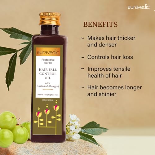 Auravedic Hair Fall Control Oil | Ayurvedic Blend with Bhringraj, Amla, Licorice & Sandalwood | Reduces Hair Fall, Thinning & Breakage | 3.38 Fl Oz (100ml) - Image 3