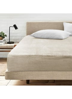 MORANO Fitted Velvet Sheet 160 x 200 x 25 cm-Beige  - Image 1