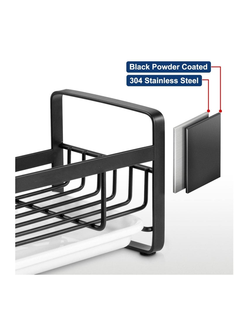 KASTWAVE - Kitchen Sink Sponge Holder, 304 Stainless Steel Sink Caddy Organizer with Removable Drip Tray, Kitchen Countertop Dish Soap Holder, not Including Dispenser and Brush, Black - Image 1