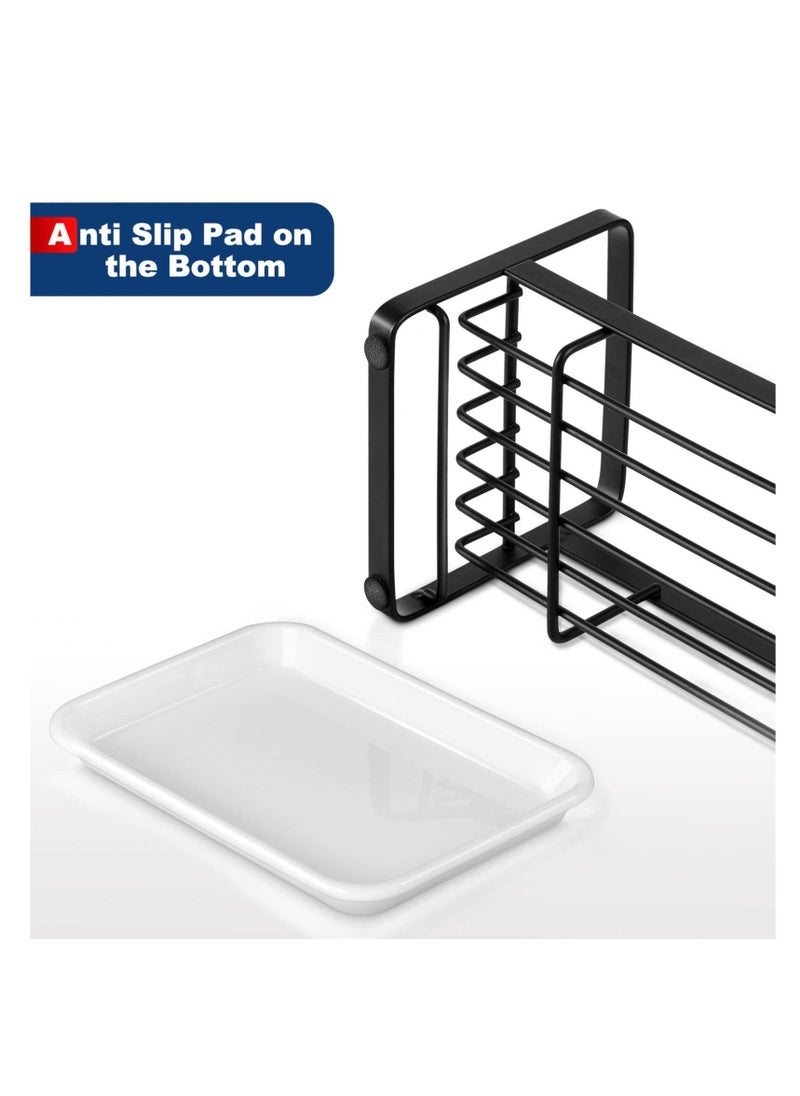 KASTWAVE - Kitchen Sink Sponge Holder, 304 Stainless Steel Sink Caddy Organizer with Removable Drip Tray, Kitchen Countertop Dish Soap Holder, not Including Dispenser and Brush, Black - Image 1