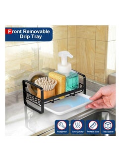 KASTWAVE Kitchen Sink Sponge Holder, 304 Stainless Steel Sink Caddy Organizer with Removable Drip Tray, Kitchen Countertop Dish Soap Holder, not Including Dispenser and Brush, Black  - Image 3