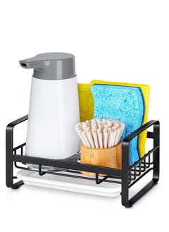 KASTWAVE Kitchen Sink Sponge Holder, 304 Stainless Steel Sink Caddy Organizer with Removable Drip Tray, Kitchen Countertop Dish Soap Holder, not Including Dispenser and Brush, Black  - Image 2