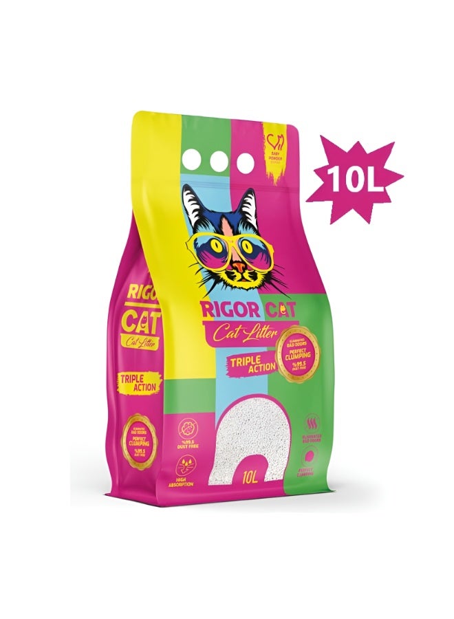RIGOR Cat Litter 10Liter Baby Powder Scented TRIPLE ACTION - Image 1