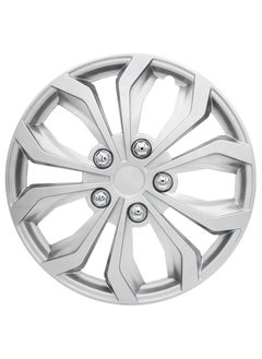 EMTC حزمة من 4 أغطية عجلات تايوانية EM-3138 | 14 بوصة | طراز فضي عالمي متداخل  - Image 2