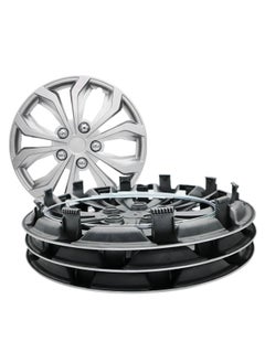 EMTC حزمة من 4 أغطية عجلات تايوانية EM-3138 | 14 بوصة | طراز فضي عالمي متداخل  - Image 3