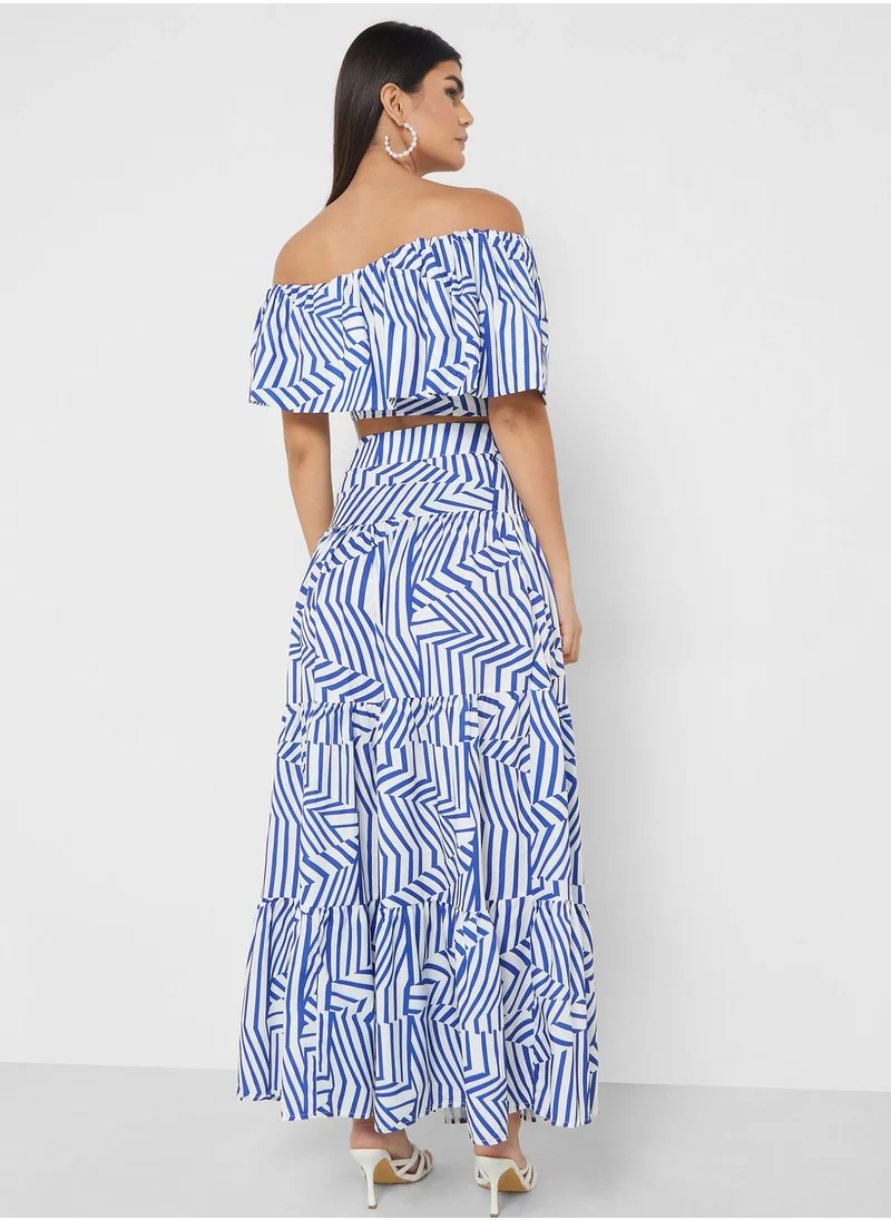 ELLA Off Shoulder Printed Top & Skirt Set